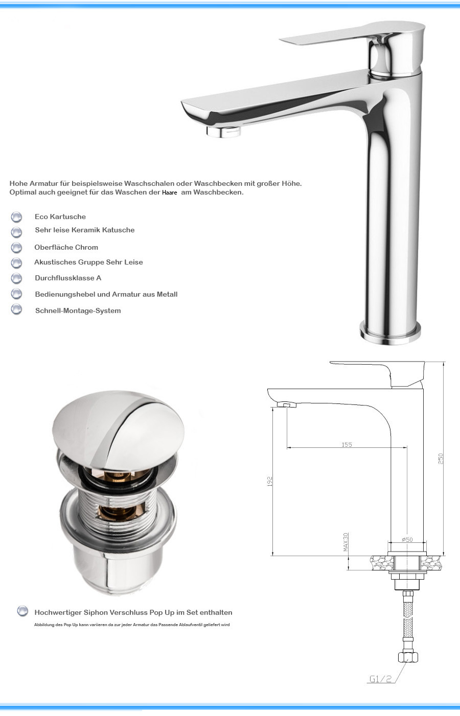 Hohe Badewannenarmatur