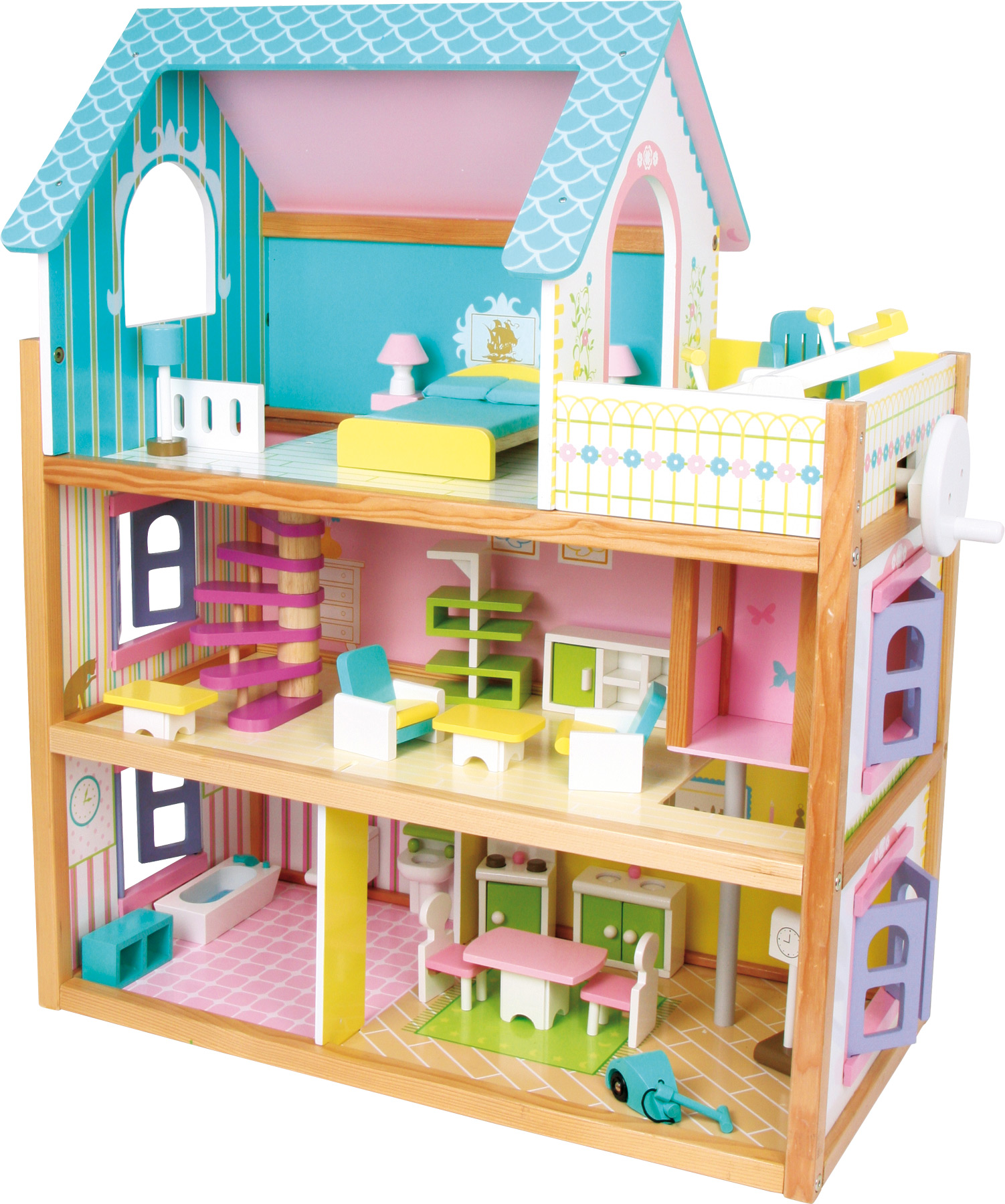 Großes Puppenhaus Rosa Puppenstube Spielhaus Villa mit Möbeln Set