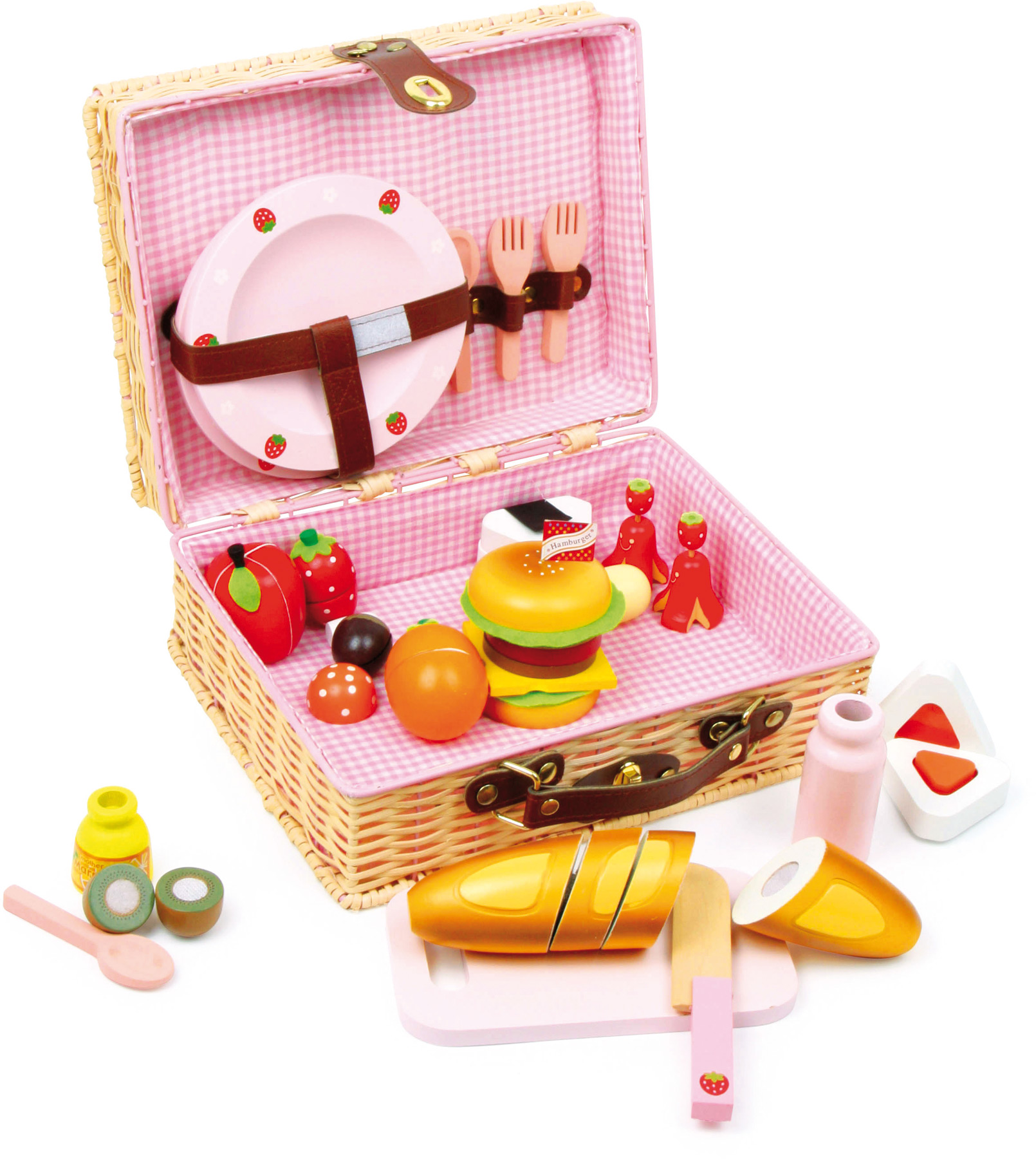 Picnic Basket 24 Piece Pink Toy Kitchen Wooden Toy Motor Skills approx