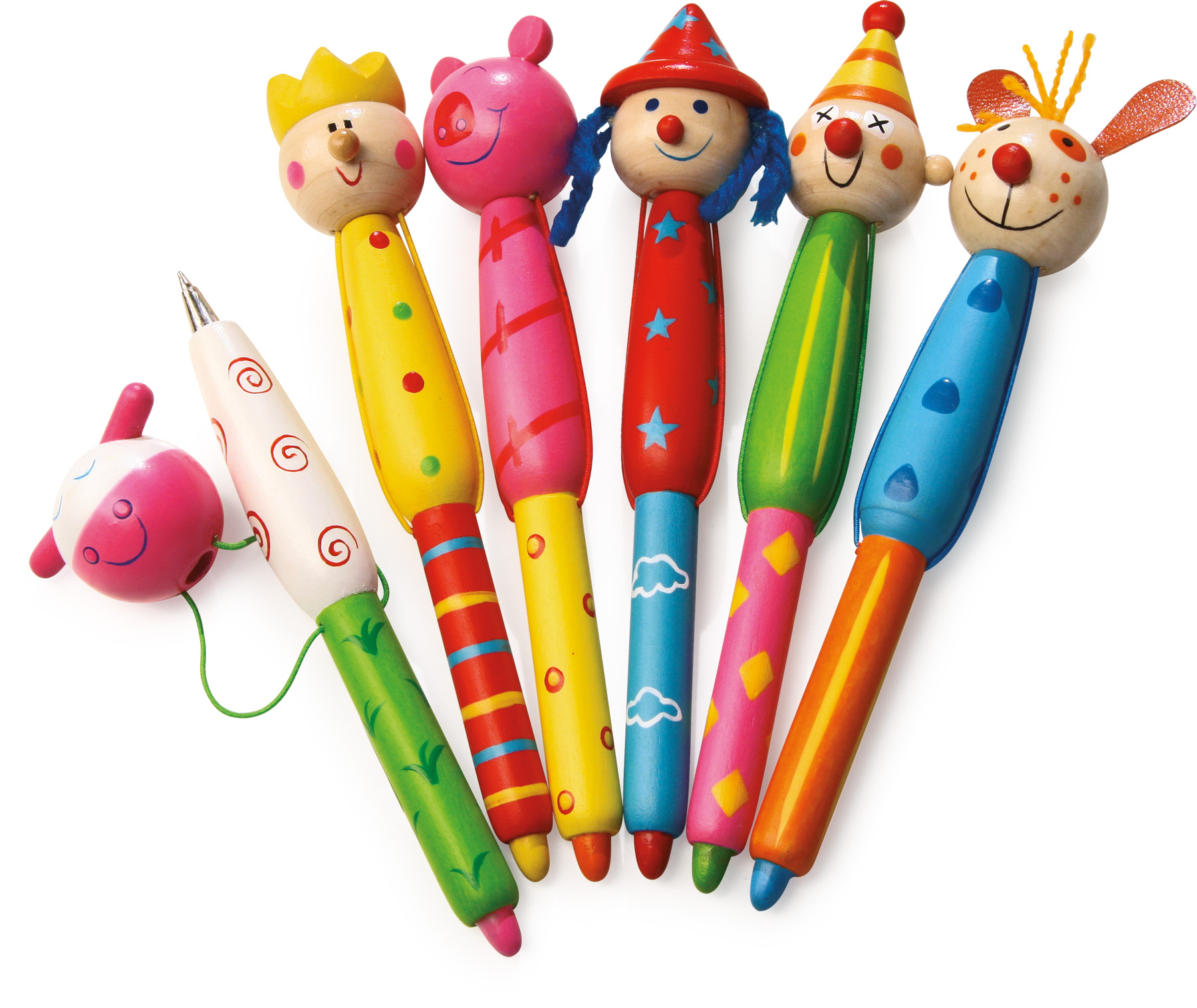 Holzköpfe Kugelschreiber für Kinder Mitgebsel mit Gesicht und Schutzkappe